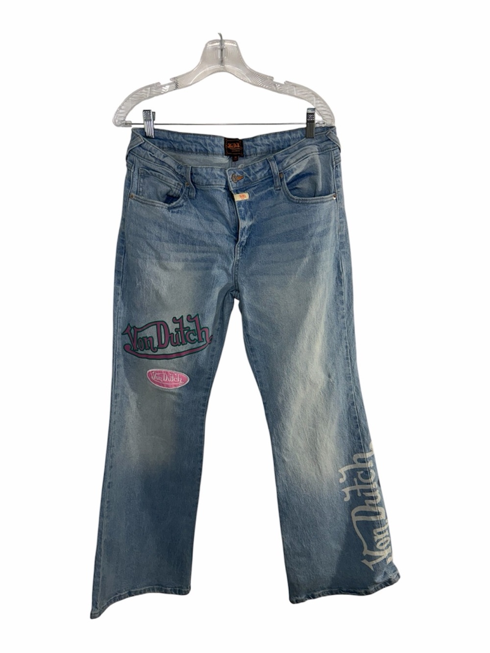 Von Dutch Originals Size 31 Wide Leg Light Wash Y2K Graphic Flying Eyeball Jeans